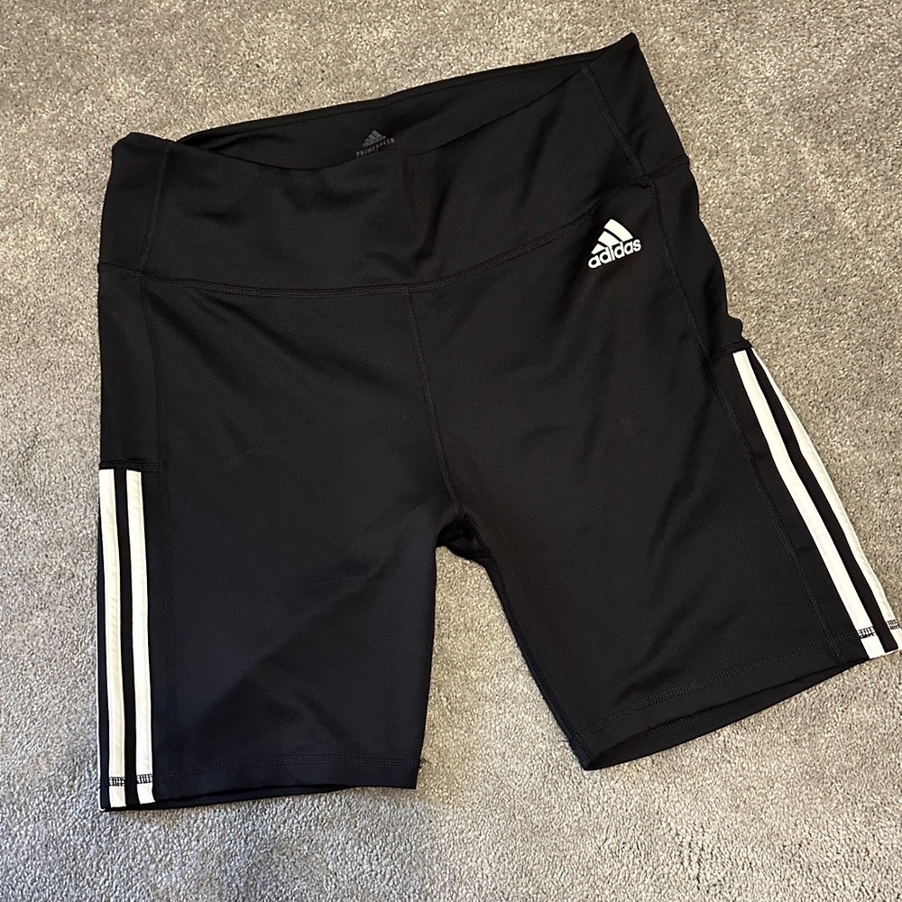 Adidas Women's Black Bike Shorts with White Stripes size XL